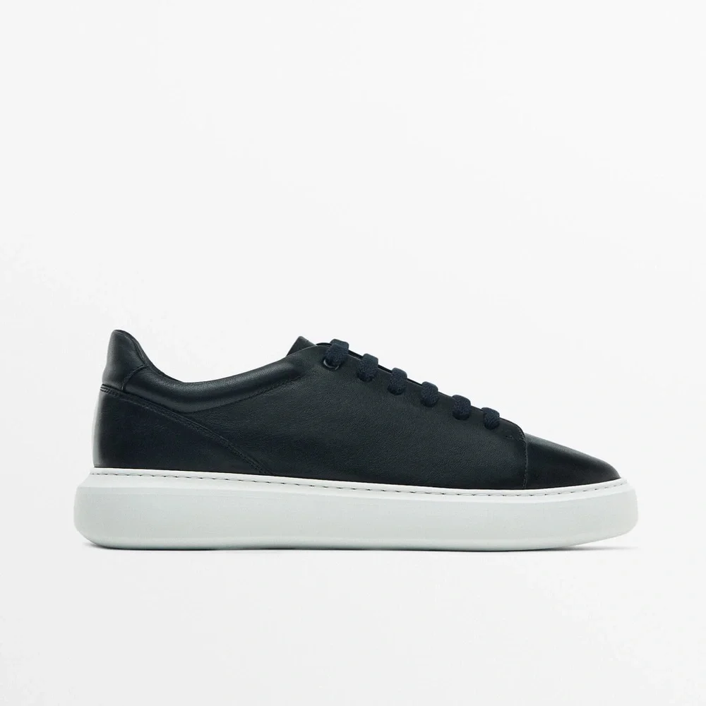 NWT. Massimo Dutti Blue Leather Sneakers/Trainers. Size 7.